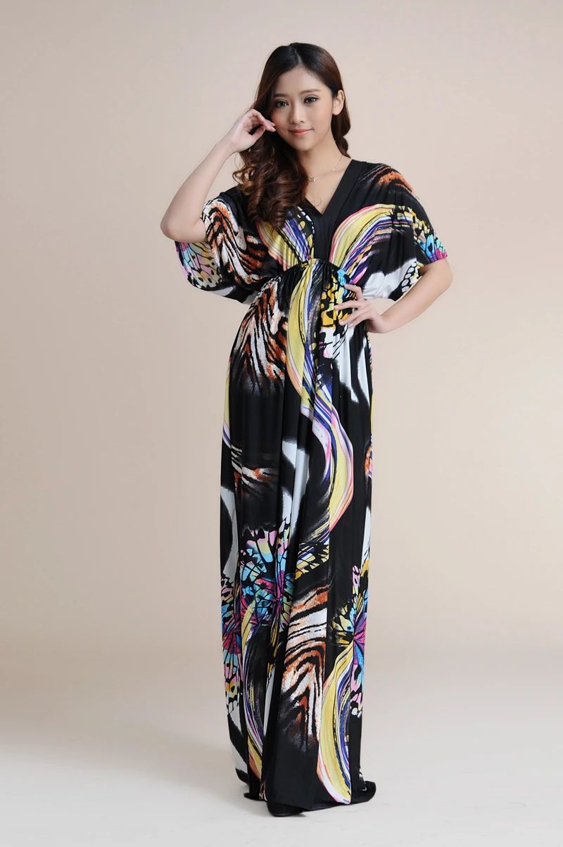 Женское летнее пляжное платье с V образным вырезом и рукавом летучая мышь|vestido