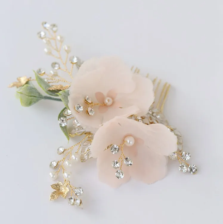  Delicate Pink Flower Bridal Hair Comb Pins Handmade Wedding Headpiece Ornament Women Prom Headwear | Украшения и аксессуары