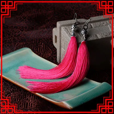 Крупные женские этнические Винтажные серьги розово-красные с бахромой китайские