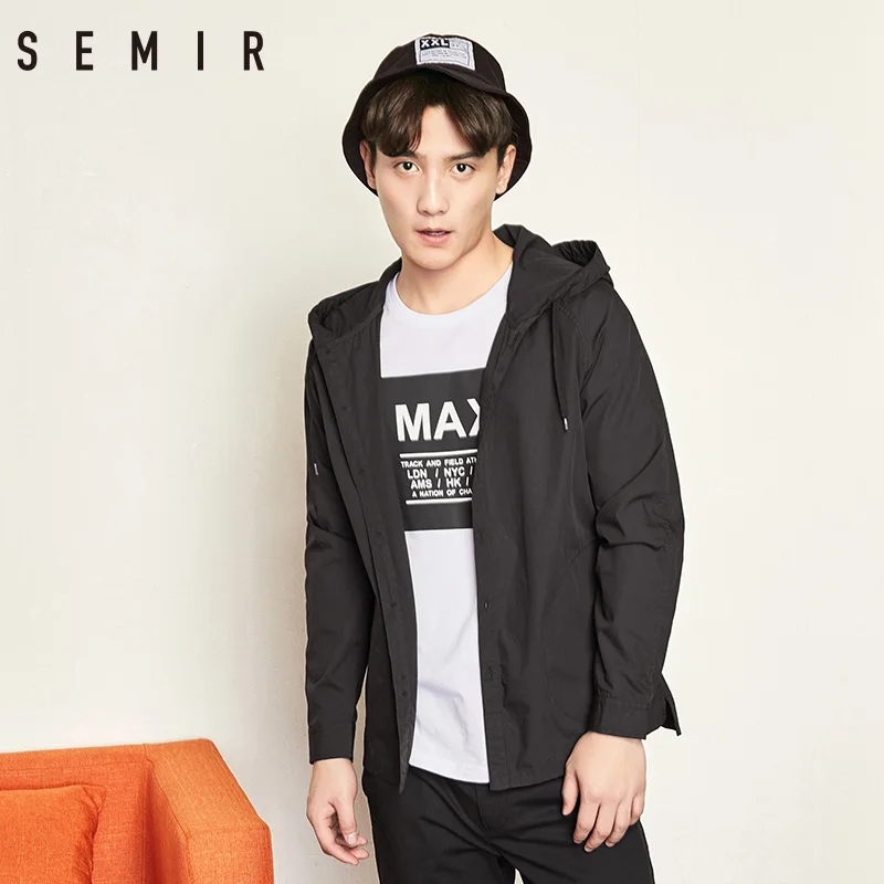 Мужское пальто с капюшоном SEMIR хлопковое Свободное длинным рукавом на весну
