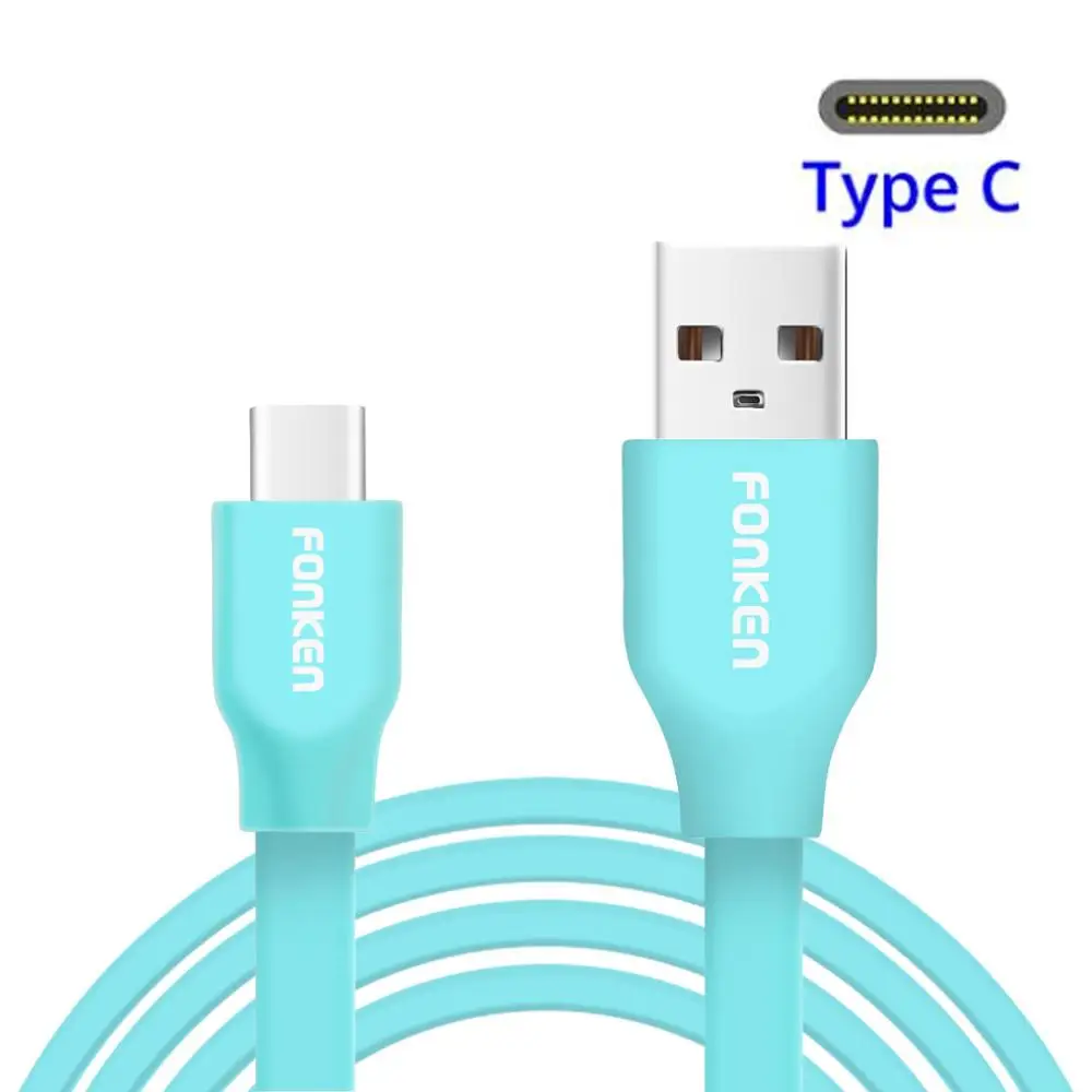 FONKEN noodles usb type-C кабель для зарядки type-C 2128AWG 3A быстрое зарядное устройство USB C шнур портативный Красочные Кабели для мобильных телефонов - Цвет: Синий