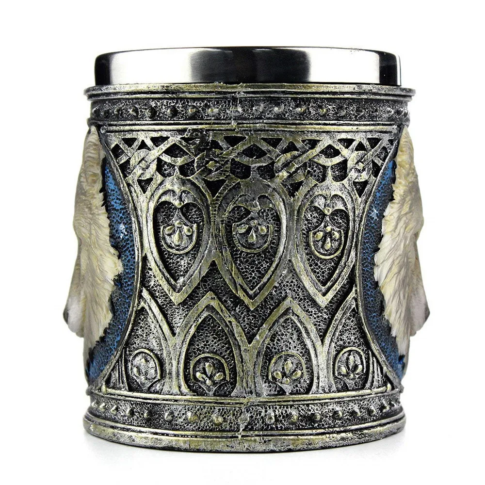 

Cup Home Water Cups 3d Wolf King Head Pattern Mug Retro Resin Stainless Steel Coffee Tea Cup Creative Cups Dropshiping