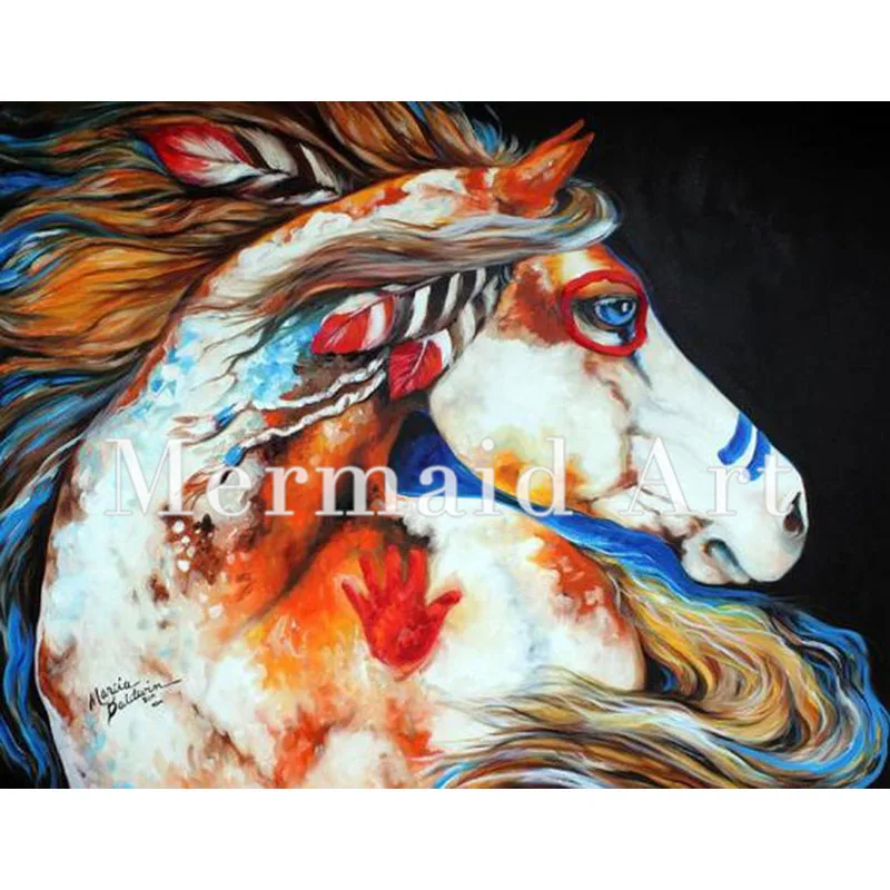 Ручная роспись абстрактный индийский боевой конь картина маслом холст украшение