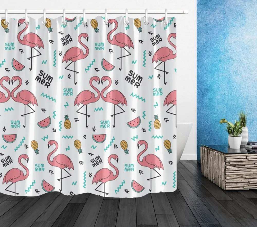 LB Тропический Розовый фламинго арбуз ананас белая занавеска для душа забавная