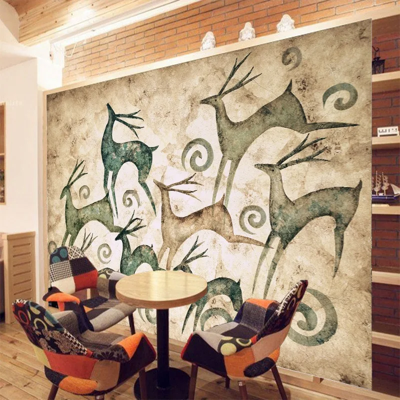 

Customize 3D elk photo wall paper vintage style for living room bedroom fashion restaurant entertainment place wall decorate