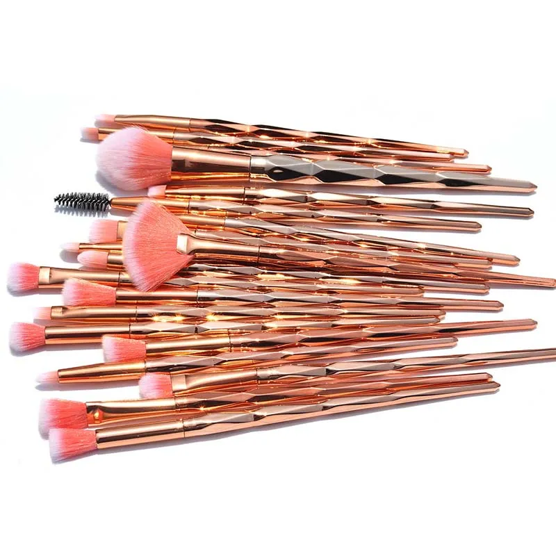Rose Gold AiceBeu 20pcs Алмазная Кисть для макияжа для контура красоты синтетические волосы гладкое основание веера тени для век Кисть для подводки для глаз - Handle Color: Rose Gold