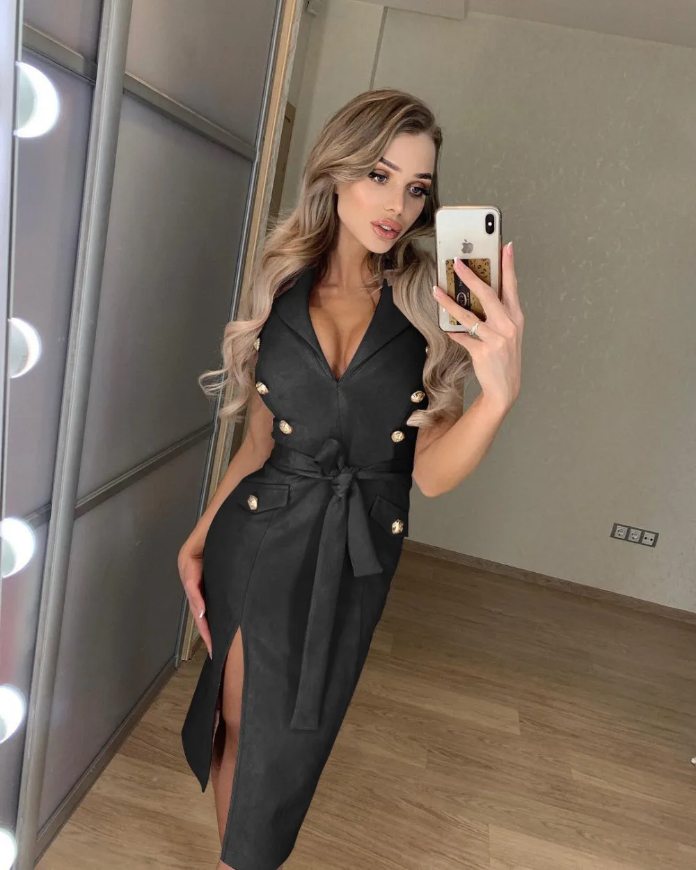 BornToGirl Лето Осень женское сексуальное платье без рукавов с разрезом по колено черное синее серое желтое зеленое платье
