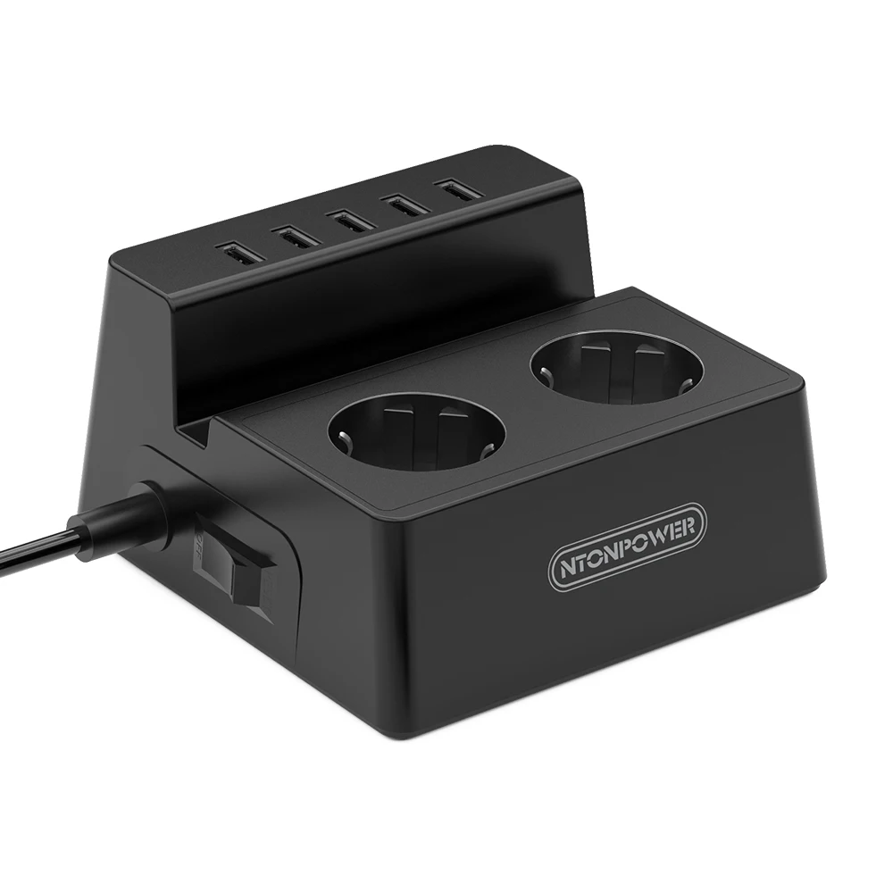NTON Силовая розетка 2 розетки переменного тока удлинитель 5USB зарядное устройство EU силовая вилка Защита от перенапряжения для Xiaomi iphone домашняя Applianc - Цвет: Black