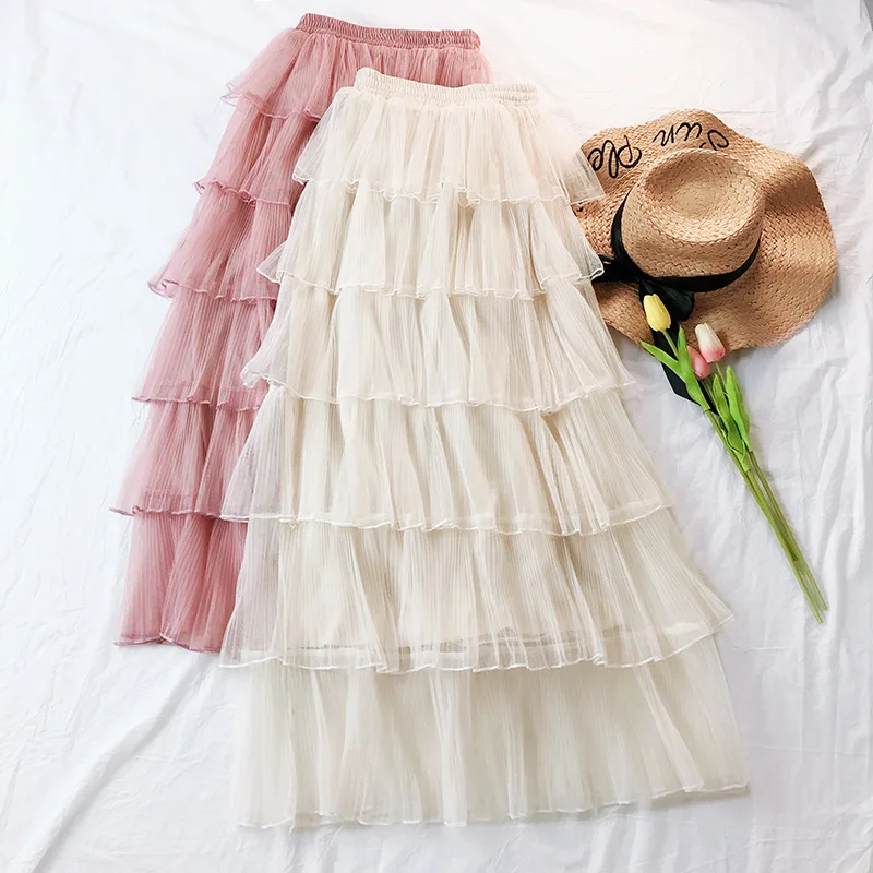 2019 Summer Fashion Womens Lace Princess Fairy Style 6 layers Voile Tulle Skirt Bouffant Puffy Long Tutu Skirts | Женская одежда