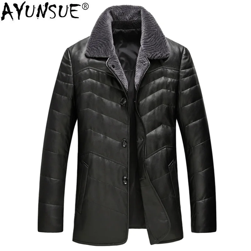 

AYUNSUE Genuine Leather Jacket Men Autumn Winter Sheepskin Coat Men's Down Jacket Real Wool Collar Veste Cuir Homme GSJ8328B