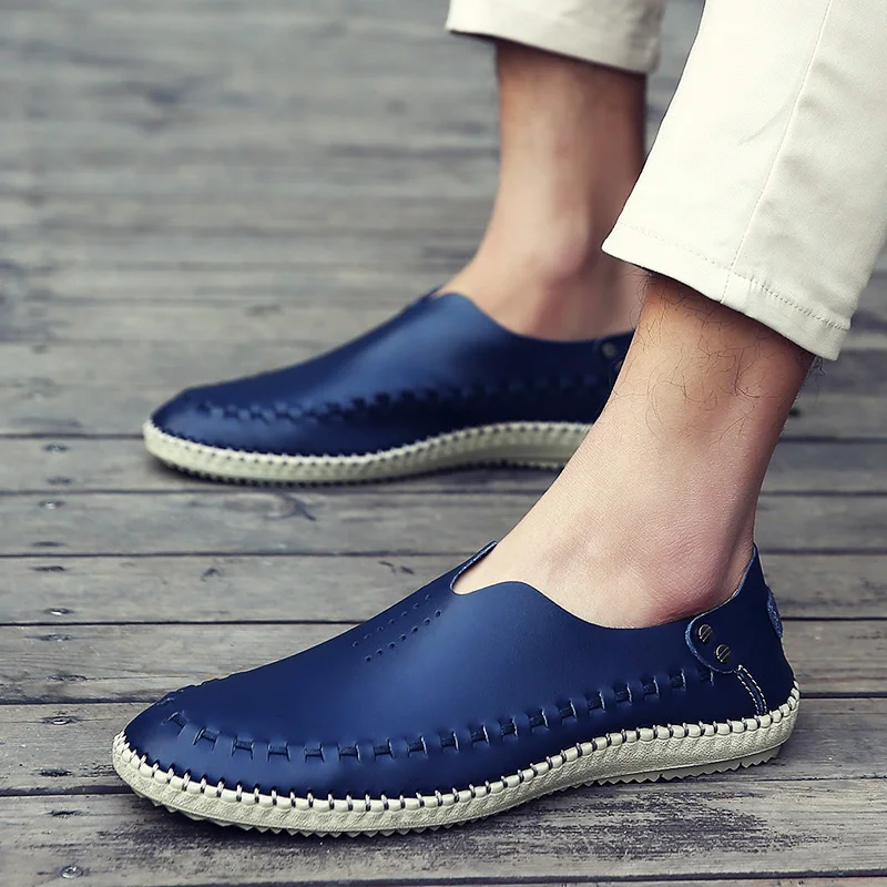 shoes New 2018 Mens Casual Shoes Leather Summer Breathable Holes Luxury Brand Flat for Men Drop Shipping | Обувь