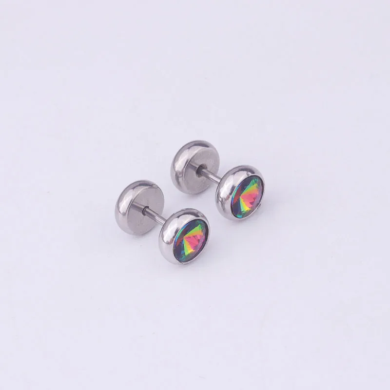 rainbow Sellsets 2 шт 8 мм многоцветный Кристалл Спираль уха шпильки Поддельные беруши туннели 316L нержавеющая сталь пирсинг серьги 12 цветов - Окраска металла: rainbow