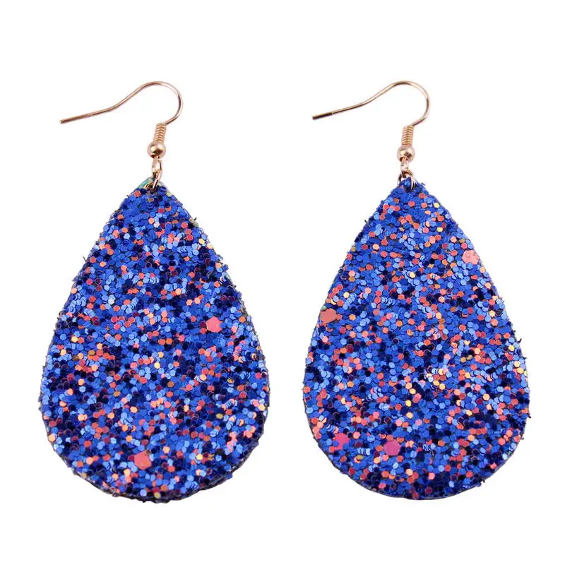 

ZWPON 2020 Royal Blue Iridescent Teardrop Leather Earrings for Women Printed Flower Earrings Drop Fashion Inspirational Jewelry