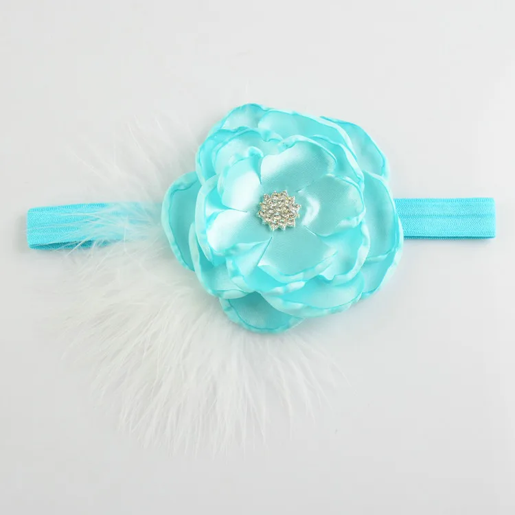 110 шт./лот 9 см для девочек пионы цветы головные уборы с перьями сплав стразы центр