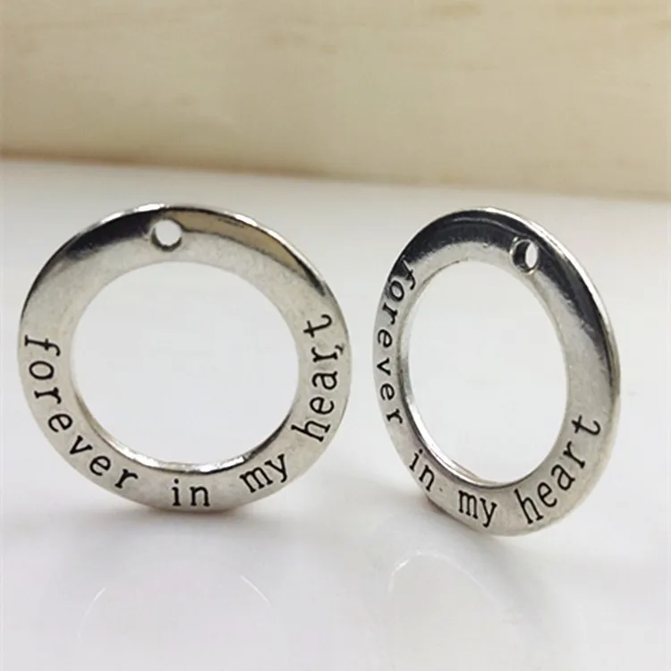 50 шт./лот оптовая продажа античный серебряный цвет &quotforever in my heart&quot Круглый Шарм