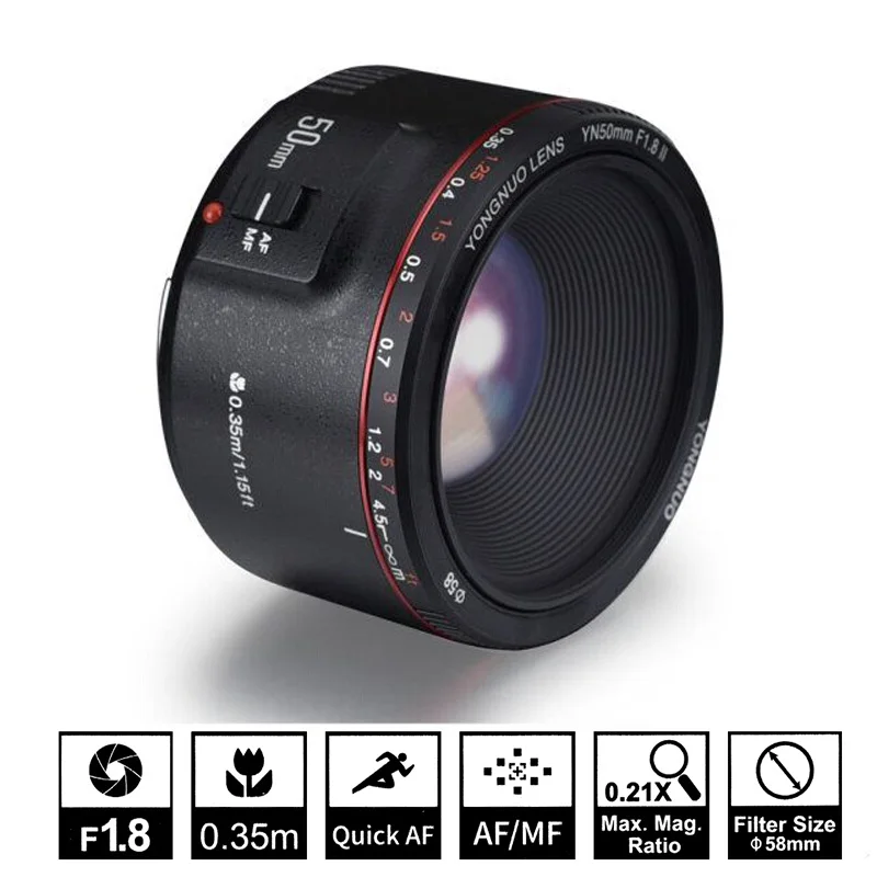 Объектив YONGNUO YN50mm F1.8 II EF 50 мм AF MF объектив камеры для Canon 700D 750D 800D 80D 6D 7D 5D Mark II III IV 5DS 1300D 1500D 77D