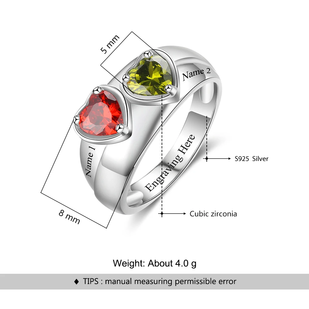 

Personalized Mothers Ring 925 Sterling Silver DIY Heart Birthstone Name Wedding Engagement Rings Fine Jewelry Gift(Lam Hub Fong)