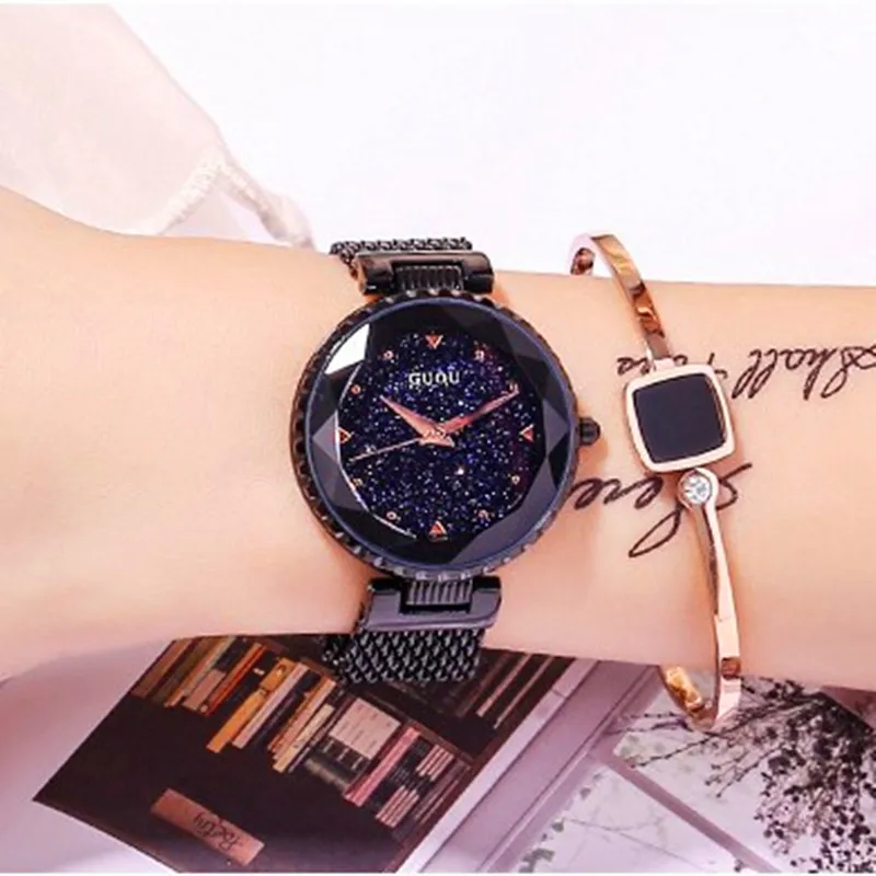 Top Brand Black Quartz Watches Women Luxury Stainless Steel Wristwatch Clock Ladies Crystal Watch Dress Watch Woman montre femme