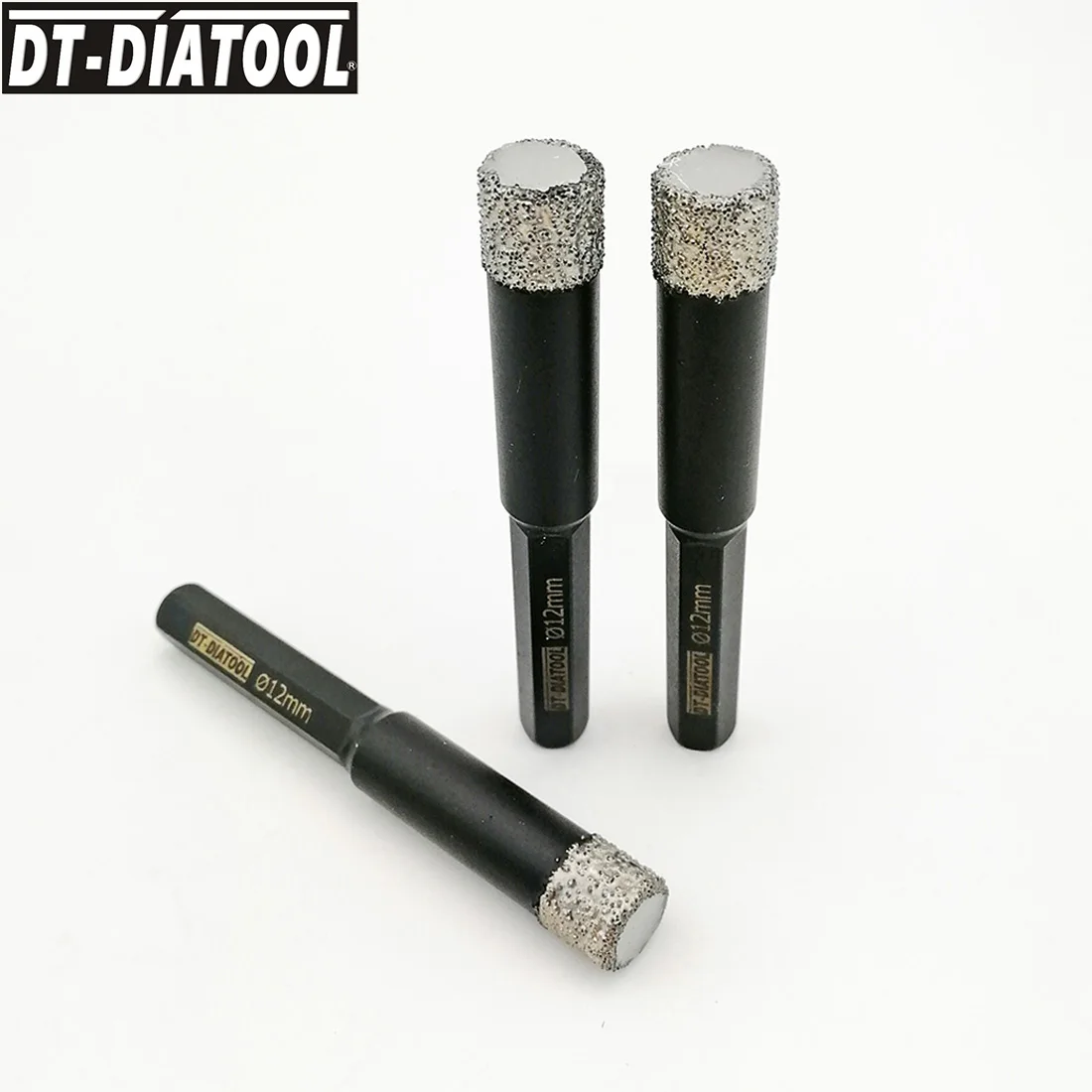 

DT-DIATOOL 3pieces Dry Vacuum Brazed Diamond Drilling Hole Saw with Diamond Length 10mm Hexagon Shank drill Core Bits Dia 12mm