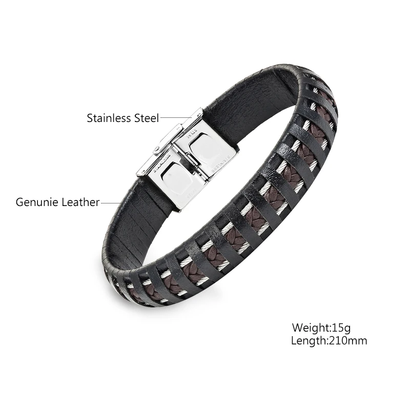 Escalus Braid Brown Black Genuine Leather Women Bracelet 2-Tone Stainless Steel Buckle Men Bangle Charm Wristband Pride | Украшения и