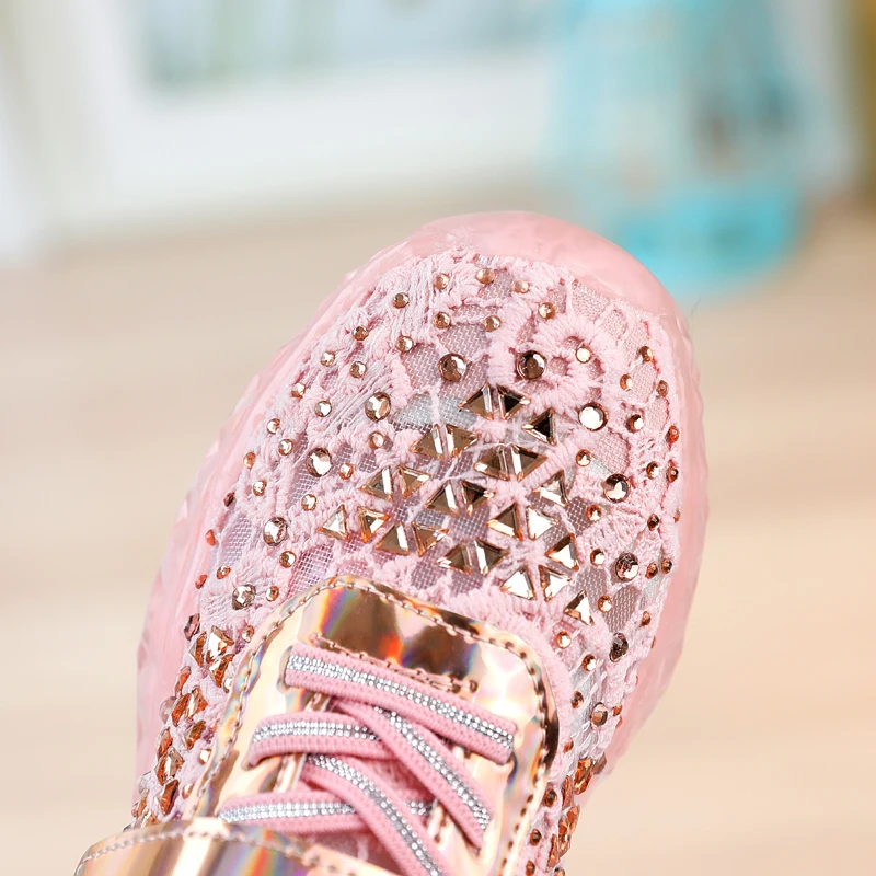 CUZULLAA Spring Summer Girls Breathable Lace Fashion Sneakers Shoes Kids Rhinestone Non-Slip Rubber Sole Sports Size 26-36 | Детская