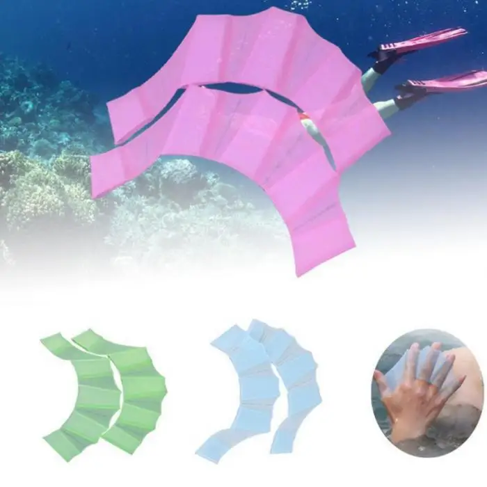 1 Pair Frog Silicone Hand Swimming Fins Handcuffs Flippers Swim Palm Finger MC889
