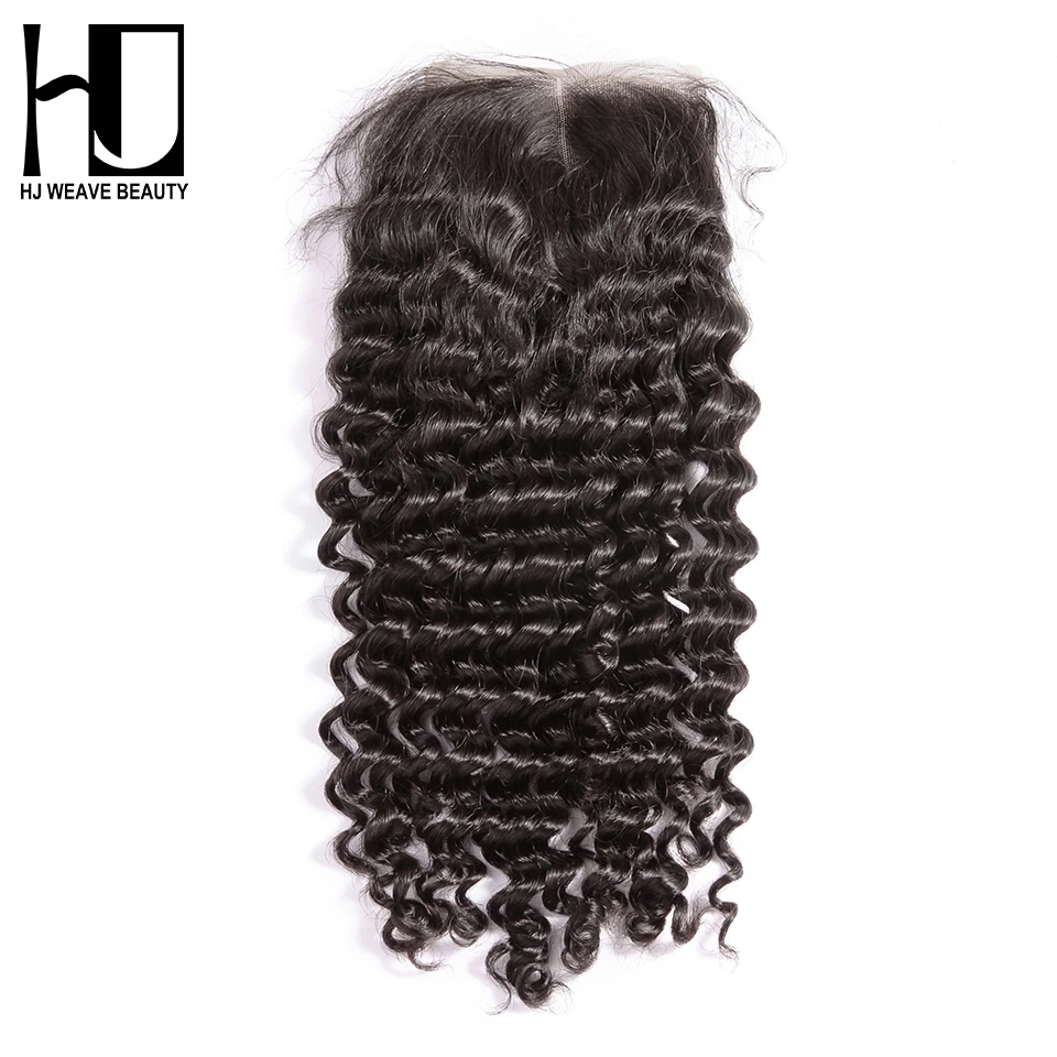 HJ WEAVE BEAUTY перуанское кружево Закрытие глубокие волнистые волосы 4 ''x 4'' 100%