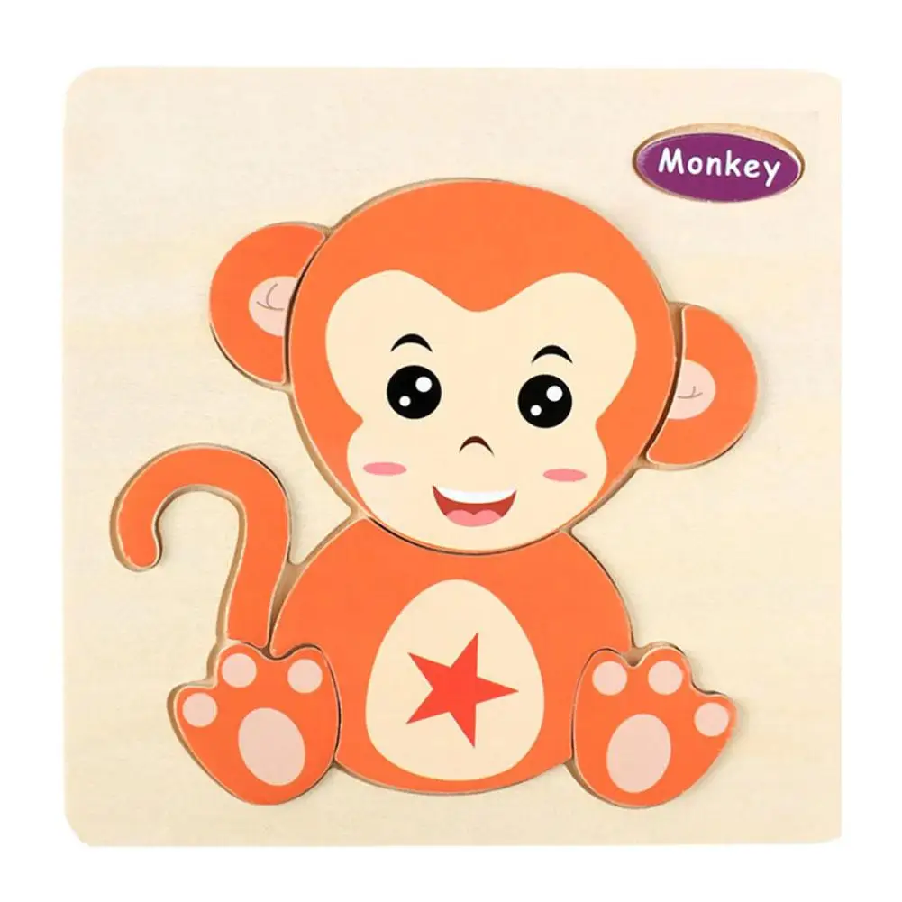 monkey 1 шт. детские игрушки Мультяшные 3D детские игрушки-головоломки животные деревянные головоломки детские развивающие игрушки для детей подарок - Цвет: monkey