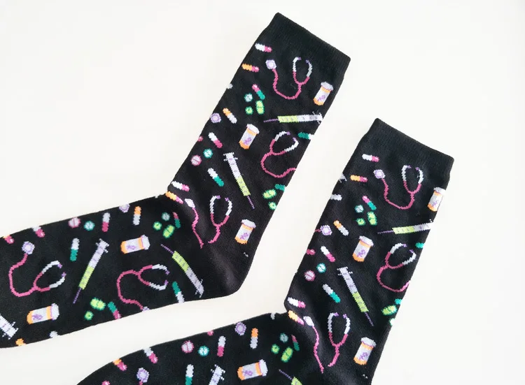 Носки хлопковые компрессионные с принтом в виде стетоскопа |