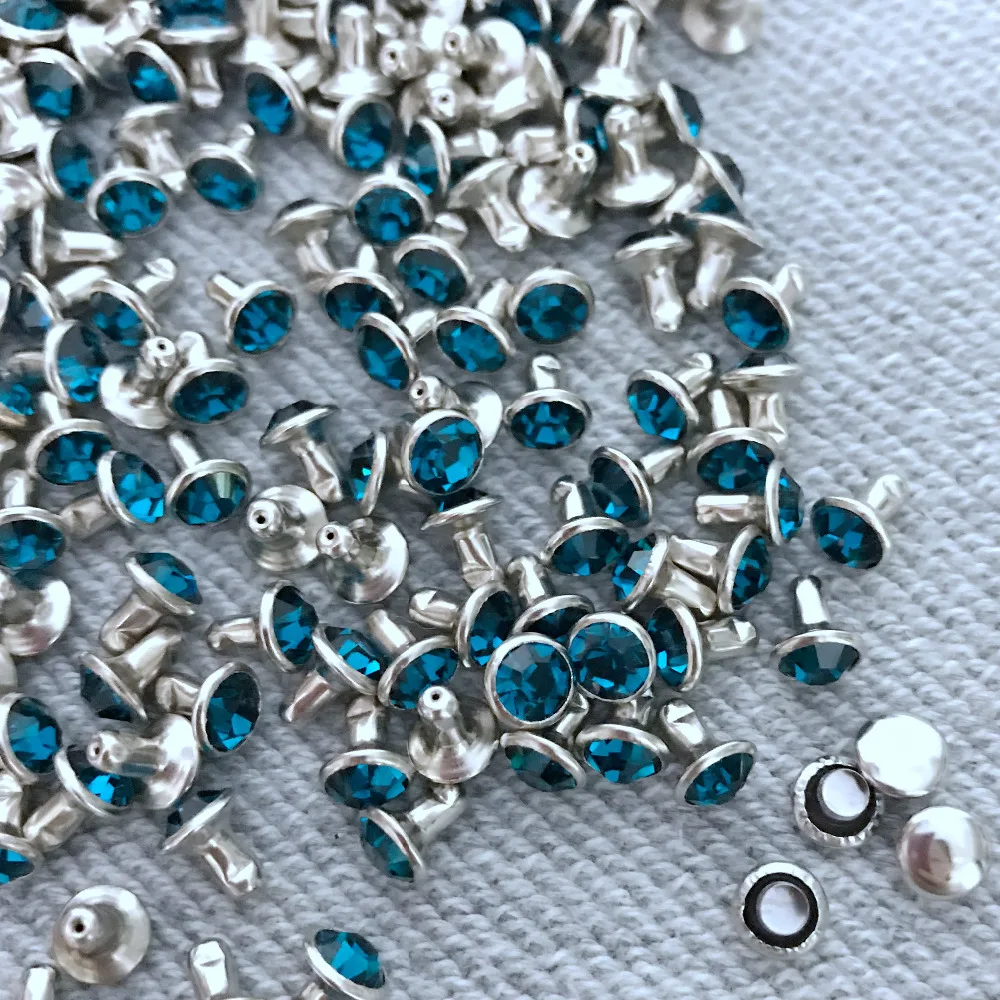New Coming 100Sets 6mm Indicolite CZ+++ Crystals Rhinestone Rivets Silver Nailhead Blue Spots Studs DIY Shipping Free | Дом и сад