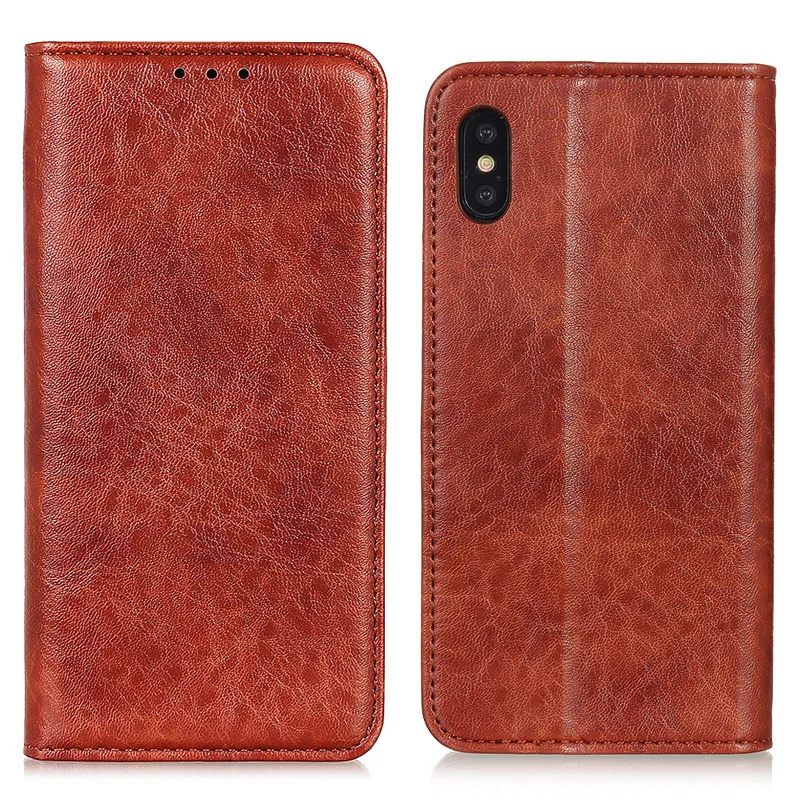 Кожаный магнитный чехол Crazy Horse для iPhone X XR книжка с бумажником деловой подставка