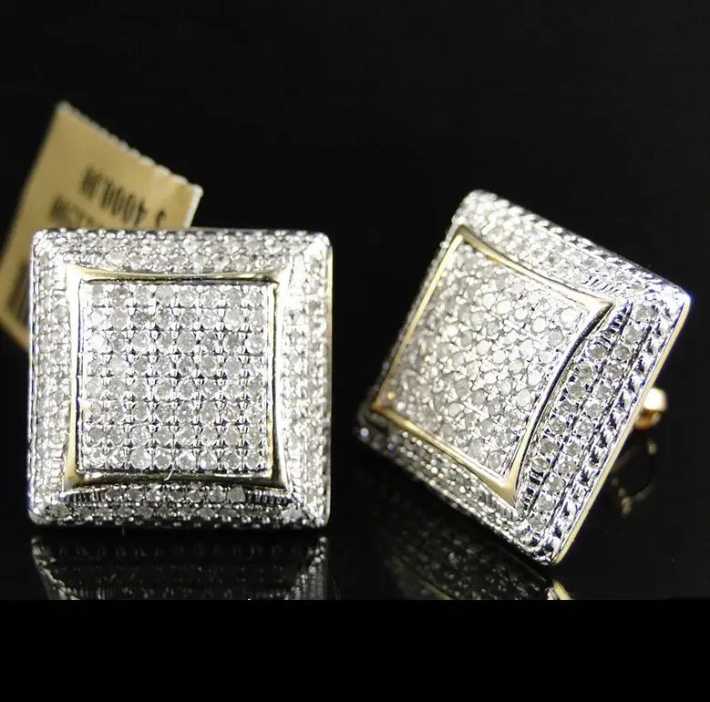 Earring M327 Серьги-гвоздики в стиле хип-хоп, геометрические, квадратные, со льдом, шикарные, золотого цвета, микро-серьги-гвоздики с кубическим цирконием для мужчин и женщин Z4M327 - Окраска металла: Earring M327