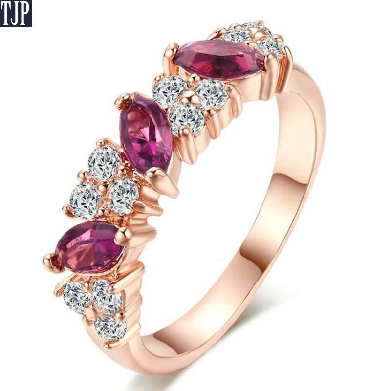 Розового золота кольца для Для женщин 2018 Нержавеющая сталь Зеленый Фиолетовый