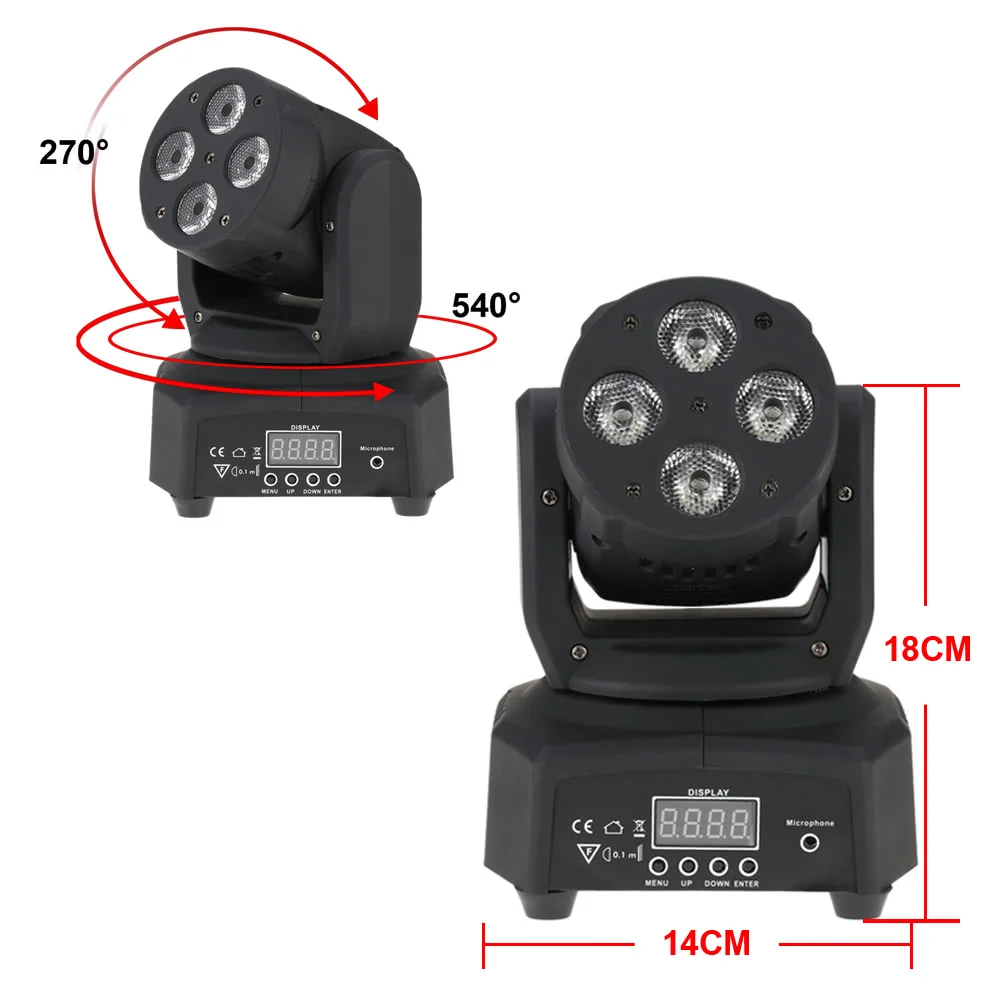 

Миниатсветильник ный сценический прожектор, 4 светодиода, 50 Вт, RGBW, 14/16 каналов, DMX512, со звуком, для помещений, дискотевечерние
