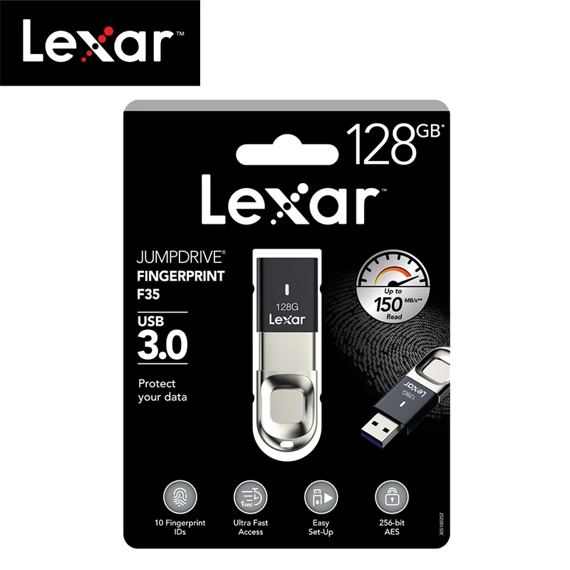 100% Оригинальный Lexar Распознавание отпечатков пальцев USB 128 ГБ F35 3 1 флеш накопитель