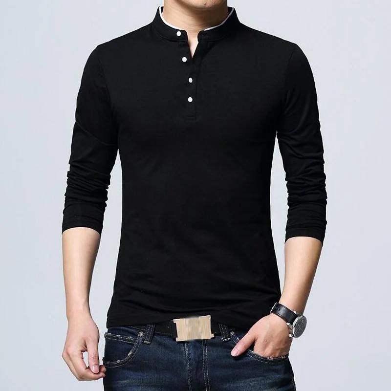 Мужская футболка с длинным рукавом и воротником стойкой размеры до 5XL|new men polo