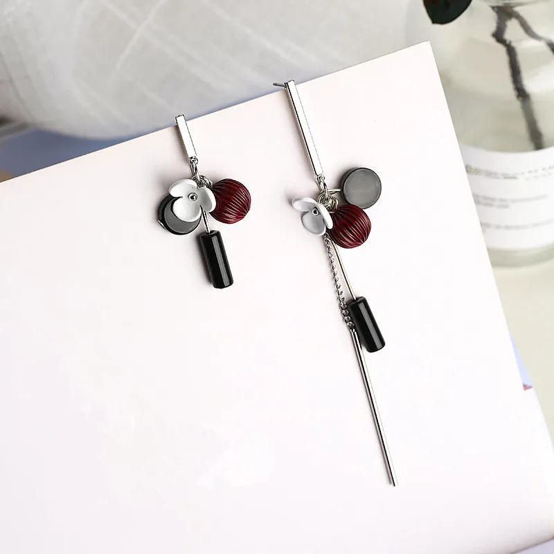 2017 корейские модные Асимметричные Длинные серьги с лепестками цветов