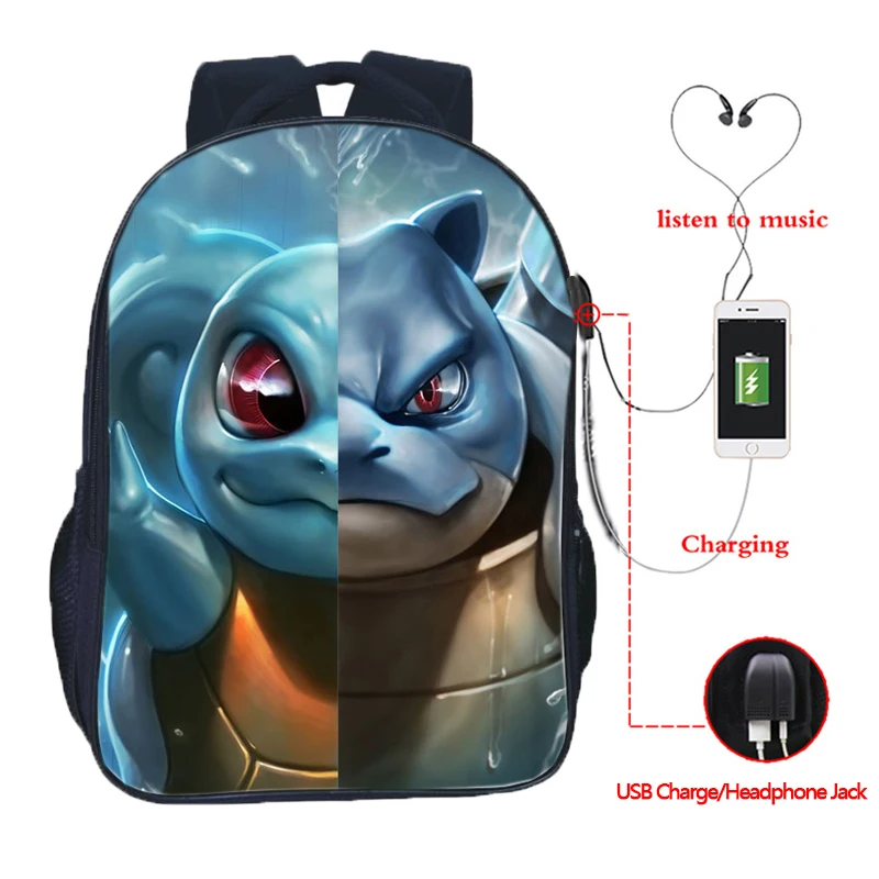 11 Pokemon USB зарядка Рюкзак Мега Чаризард Сплит студентов мальчиков девочек ранец мужчин женщин Путешествия Рюкзак Для Ноутбука - Цвет: 11