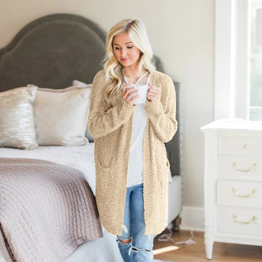 

Hot 2018 Autumn Womens Female pull femme cardigans Women Long Sleeve loose knitting soft cardigan pocket sweater cadigan