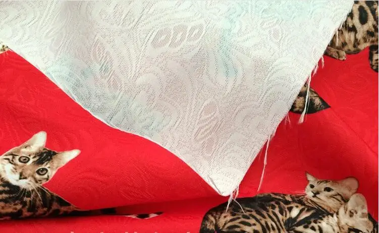 100% чистой шелковой ткани рыжий кот печати мягкий шелковый креп для женщин