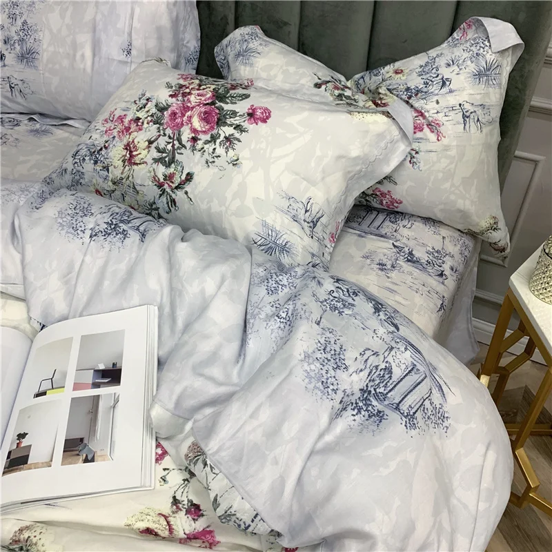 Роскошный комплект постельного белья с классическим принтом Tencel, супер дышащий мягкий пододеяльник, комплекты королевского размера, 4 шт., ингибирующие бактерии