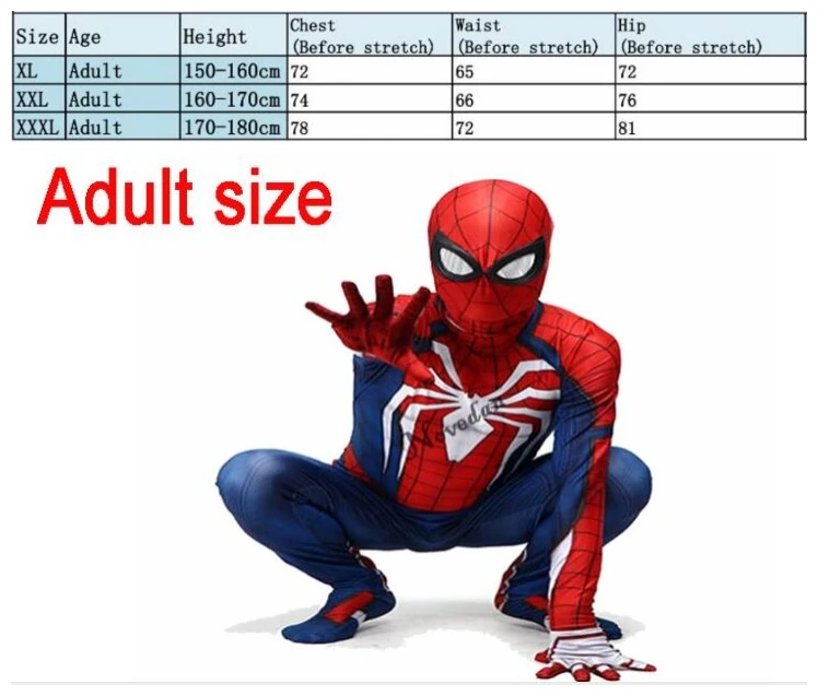Adult size Ps4 Insomniac костюм 3D принт спандекс игры Spidey Косплей костюмы на Хэллоуин для мужчин взрослых детей - Цвет: Adult size