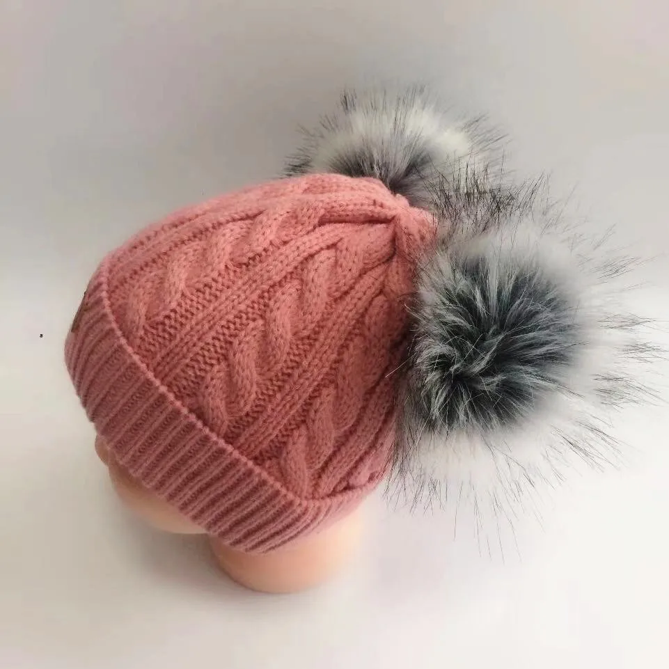 Beanies/детская шапка с двойным помпоном зимняя детская вязаная Милая для девочек и