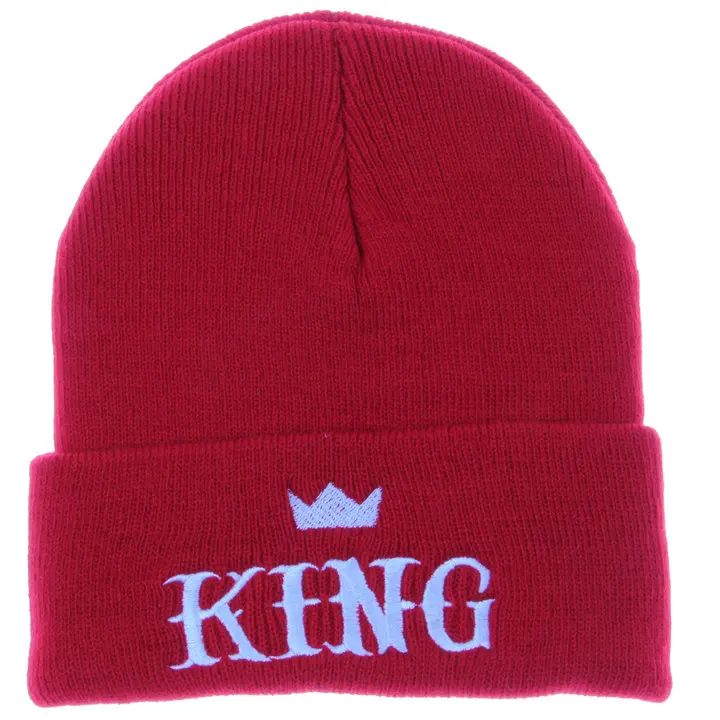 Red Лидер продаж, новая модная мужская шапка, шапки с вышивкой KING Beanies, шапки для взрослых, зимние теплые черные, белые, красные, Gorro акриловые вязаные головные уборы для мальчиков - Цвет: Red