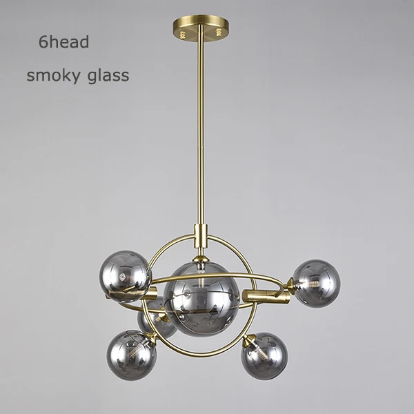 6head smoky ball Современный Глобальный стеклянный светильник-люстра, скандинавские стеклянные подвесные светильники с подвесками, светильник для гостиной - Цвет абажура: 6head smoky ball