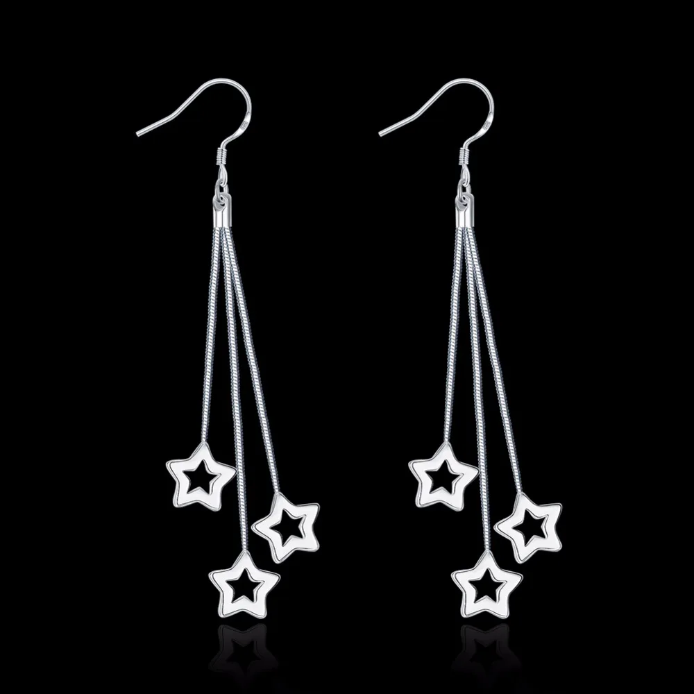 Hot Sale! Elegant Tassel Long Earrings Star Charms Hook Earring Plating Silver Fashion Jewelry Beautiful Dangle | Украшения и