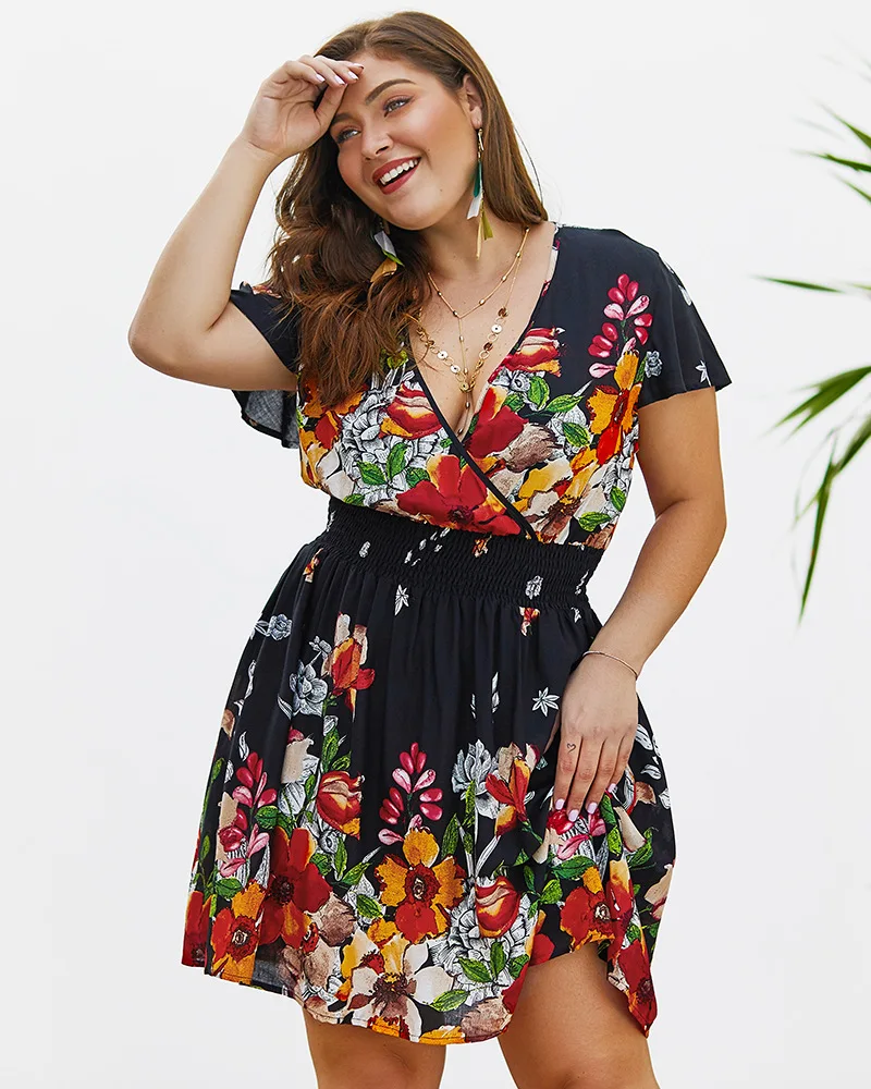 Boho платье с цветочным принтом мини трапециевидной формы женские летние платья