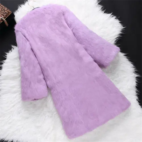 Purple Этель Anderson, женское длинное пальто с 3/4 рукавом из натурального кроличьего меха, куртка из натурального меха, винтажная Стильная верхняя одежда(пояс в комплект не входит - Цвет: Purple