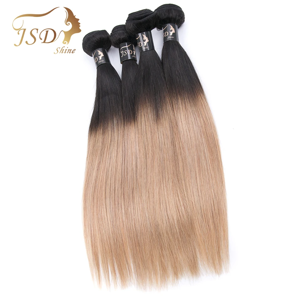 4PC Brazilian Hair Bundles Straight Weave Human Extensions 10-28inch T1B/27 JSDShine 2Tone Ombre Non Remy No Shedding | Шиньоны и