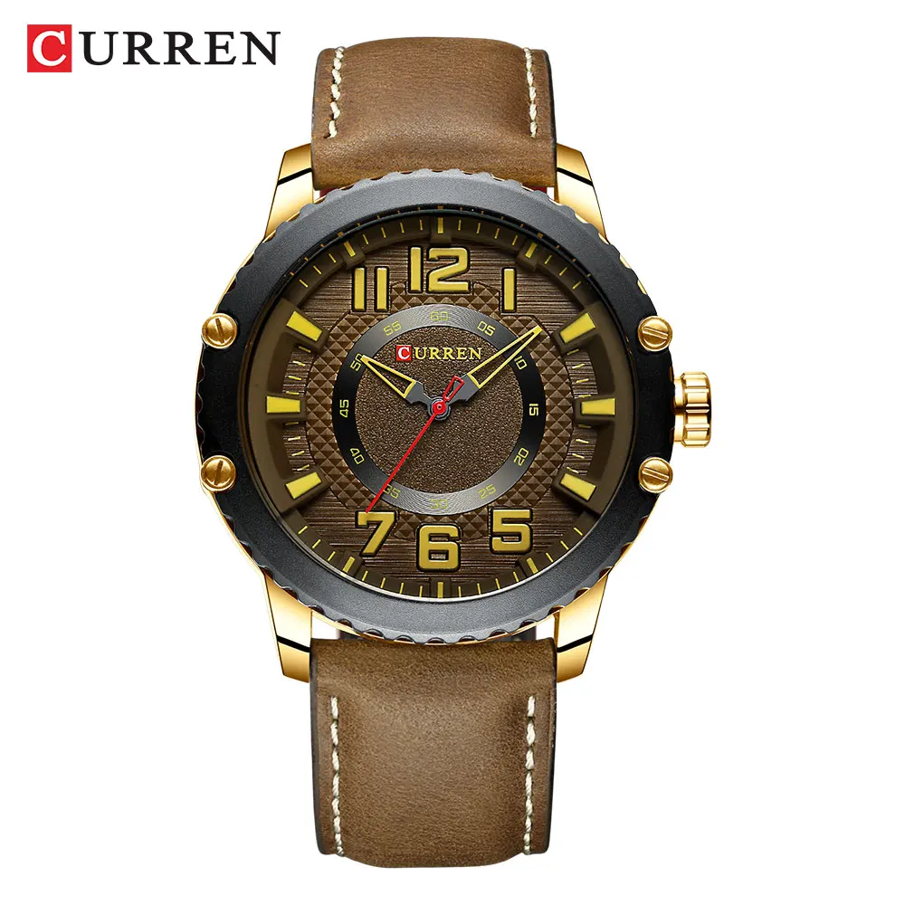 gold coffee CURREN Новые повседневные кожаные часы для мужчин Стильные Спортивные кварцевые наручные часы Relojes Hombre уникальный дизайн часы мужские часы - Цвет: gold coffee